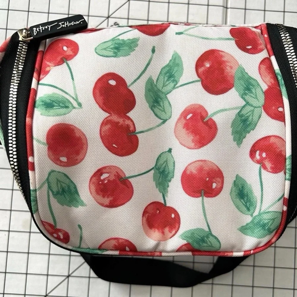 Betsey Johnson White Cosmetic Bag with Red Cherry Print